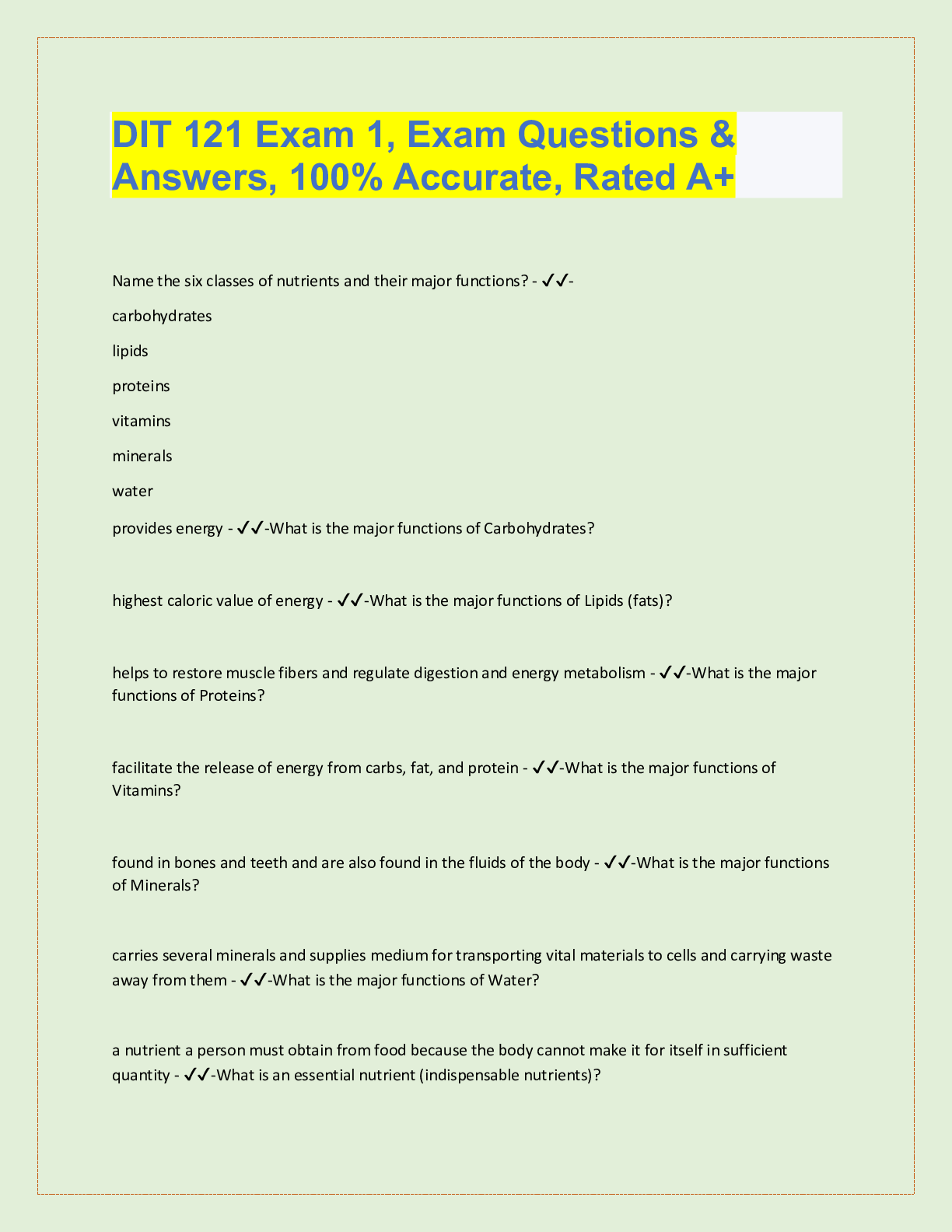 Preview image for DIT 121 Exam 1, Exam Questions &  Answers, 100% Accurate, Rated A+